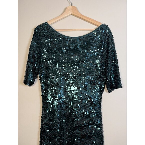 BCBGMAXAZRIA All Over Sequin Gown Jade Green Showgirl Maxi Dress Formal Stretch - Picture 2 of 12